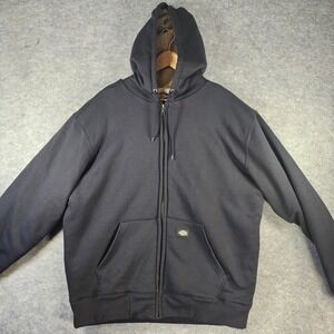 Dickies Men XL Black Sherpa Lined Full Zip Hoodie Sweatshirt Work Y2K Thermal